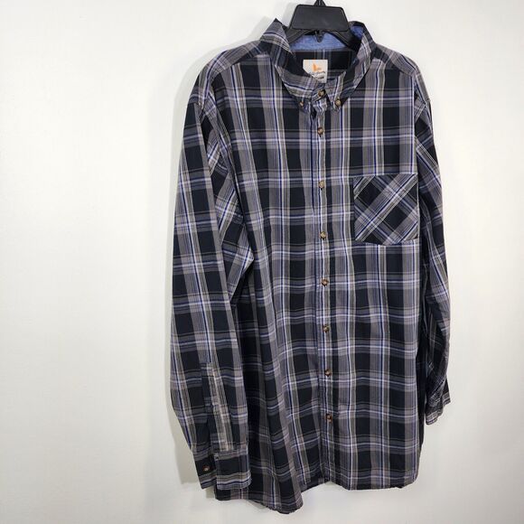 Field and Stream Mens Shirt Size 2XLT Plaid Button Long Sleeve Black Gray Pocket - Picture 4 of 11